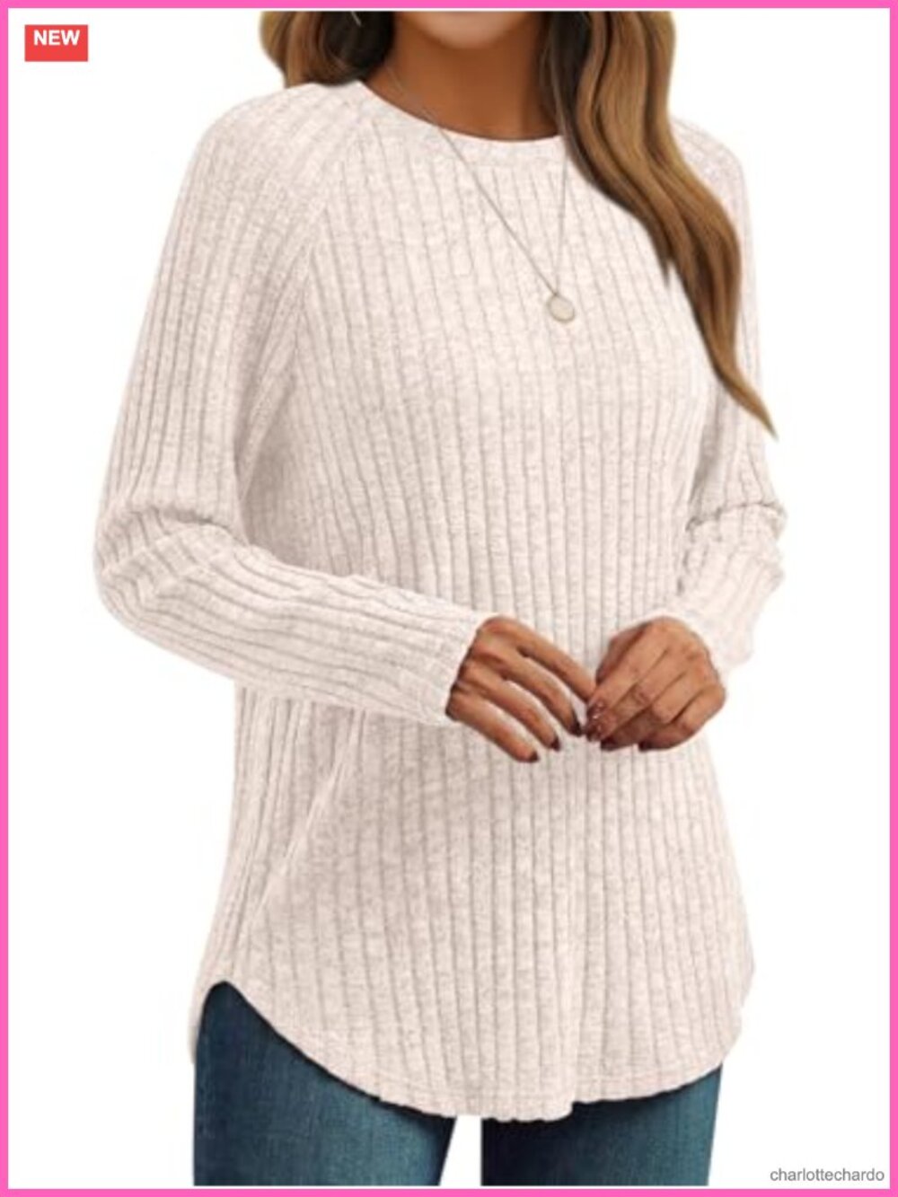 Women's Long Sleeve Tunic Fall Casual Ribbed Knit Crewneck Pullover